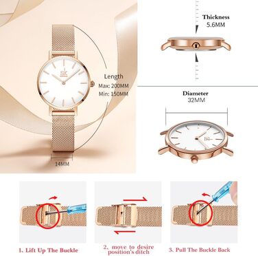 SK Ультратонкий мініатюрний жіночий годинник з двома стрілками. Елегантний годинник для жінок з шкіряним ремінцем (рожеве мереживо)