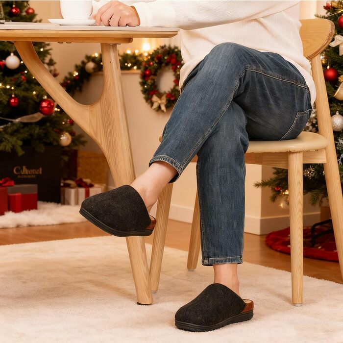 Чоловічі тапочки LongBay з ефектом вовни, теплі, з піною Memory Foam та м'яким Sherpa-підкладкою, для дому та вулиці, 45 EU, чорні