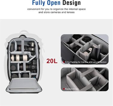 MOSISO Рюкзак для фотокамери, водонепроникний, для Canon/Nikon/Sony, з відділенням для ноутбука 16