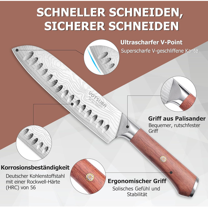 Професійний кухонний ніж Santoku 18 см з японської нержавіючої сталі з високим вмістом вуглецю, ергономічна ручка, для дому та ресторану