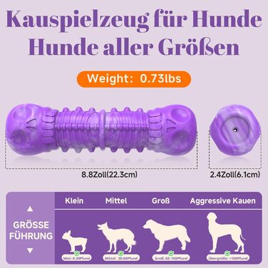 HETOO Dog Toy, Indestructible, Durable, Squeaky, Chew Toy for Aggressive Chewers, Large and Medium Dog Breeds, Dental Care (Large, Purple Gray)