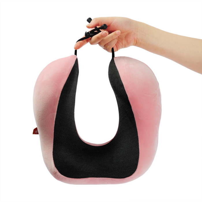 Подушка для шиї з піною пам'яті, 360-градусна підтримка голови, комфортна та легка, ідеальна для сну в літаку, авто, поїзді, автобусі та вдома, з чохлом (Рожева)