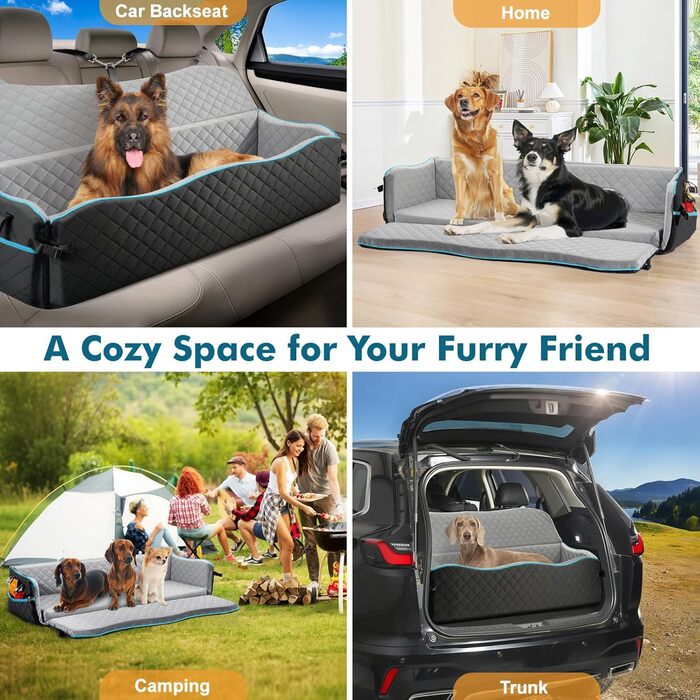 Автокрісло для собак маленьких порід до 20 кг з ременем безпеки, переноска для авто, м'яке автоліжко для подорожей, чорно-сірий, для собак до 120 кг