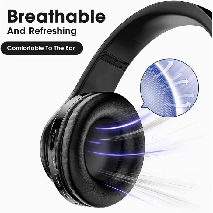 Бездротові Bluetooth навушники з LED підсвіткою, складні, Bluetooth 5.0, радіус дії 10 м, стерео, мікрофон, чорний