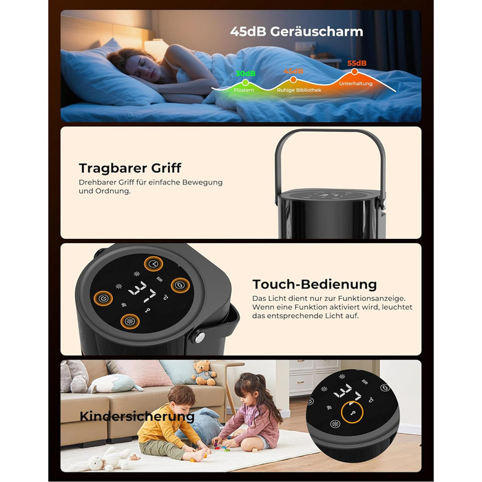 Електричний обігрівач 2000W з PTC-керамічним нагрівачем, тихий, з пульт дистанційного керування, таймером, поворотним механізмом 70° та LED-дисплеєм. Підходить для офісу, спальні, ванної кімнати, дому. Чорний, без полум'я.