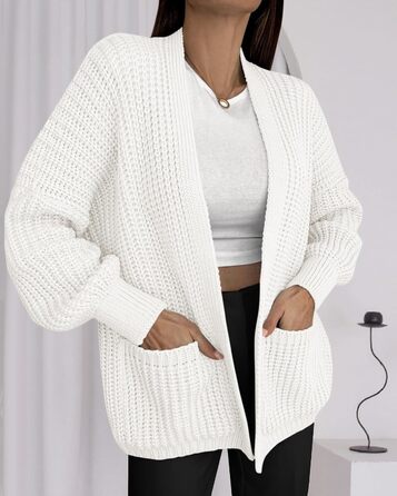 Кардиган жіночий BTFB Oversized 2025, в'язаний, відкритий, білий з квітковим принтом, розмір M