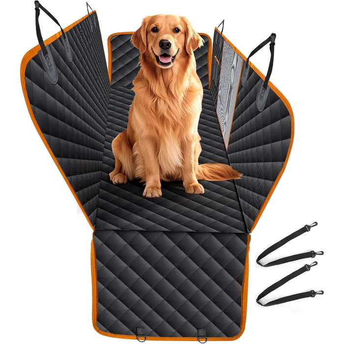 Водонепроникна підстилка для собак у машину з захистом боків та віконкою-сіткою, чорний/оранжевий