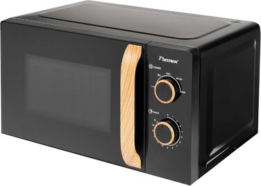 Мікрохвильова піч Bestron 700 Вт з панеллю керування та таймером на 30 хв, поворотний стіл 24,5 см, колекція Copper, чорний/дерево