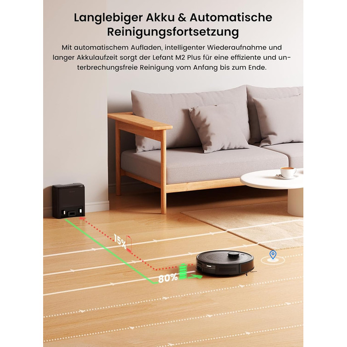 Робот-пилосос LEFANT M2 Pro з потужністю 6000 Pa, автоматичною витяжкою сміття, лазерною навігацією та картографією, індивідуальним прибиранням, уникненням перешкод PSD, ідеальний для видалення шерсті тварин, білий (M2Plus)