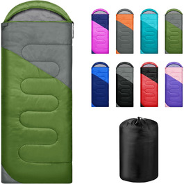 Yarmiene 3-4 Season Sleeping Bag - Outdoor Rectangular Sleeping Bag for Adults & Kids - Warm & Portable for Camping, Hiking (Green+Gray)