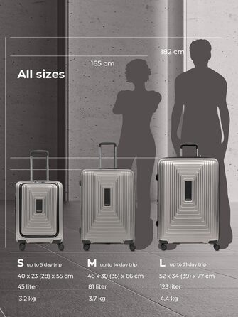 Набір валіз REDOLZ Essentials 14: S (55 см, кишенька для ноутбука), M (66 см), L (77 см). Розширювані, ультралегкі, з TSA-замком та 4 колесами. Колір: Coffee Grey Metallic