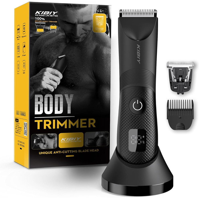 Електричний чоловічий триммер для тіла Kibiy з LED-дисплеєм, IPX7, олія для лез