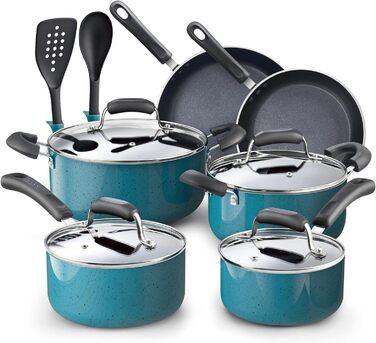Набір посуду Cook N Home 2601 з антипригарним покриттям, мармур, алюміній, скло, бірюзовий