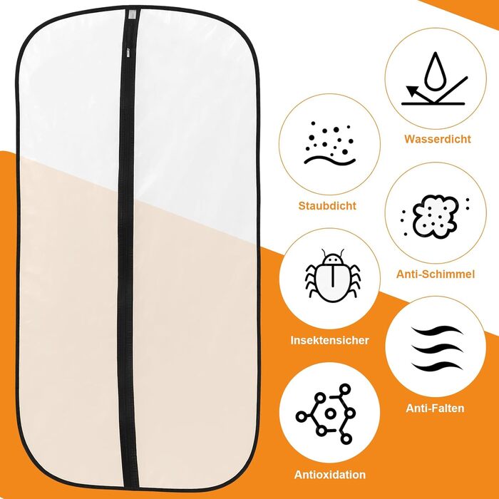 12 містких мішечків для одягу Dntorx 100 x 60 см, PEVA, прозорі, з блискавкою. Захист для костюмів, сорочок, суконь, пальто.