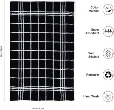 Encasa Frottee Kitchen Towel Set – 70x45 cm – absorbent multipurpose cleaning cloth, reusable towel and dishcloth (12-pack – Black Combination)