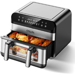 Фритюрниця повітряна з цифровим LED-дисплеєм, 10-в-1, 10 л. Зі скляним вікном, таймером та функцією здорового приготування без олії.