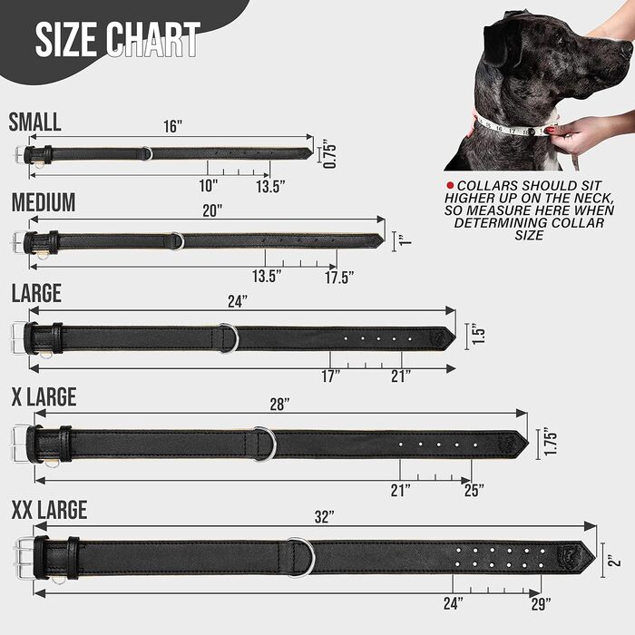 Riparo Genuine Leather Adjustable Dog Collar with Additional Reinforcement (XL: 4.5CM Wide for 53.4CM - 63.5CM Neck, Black)