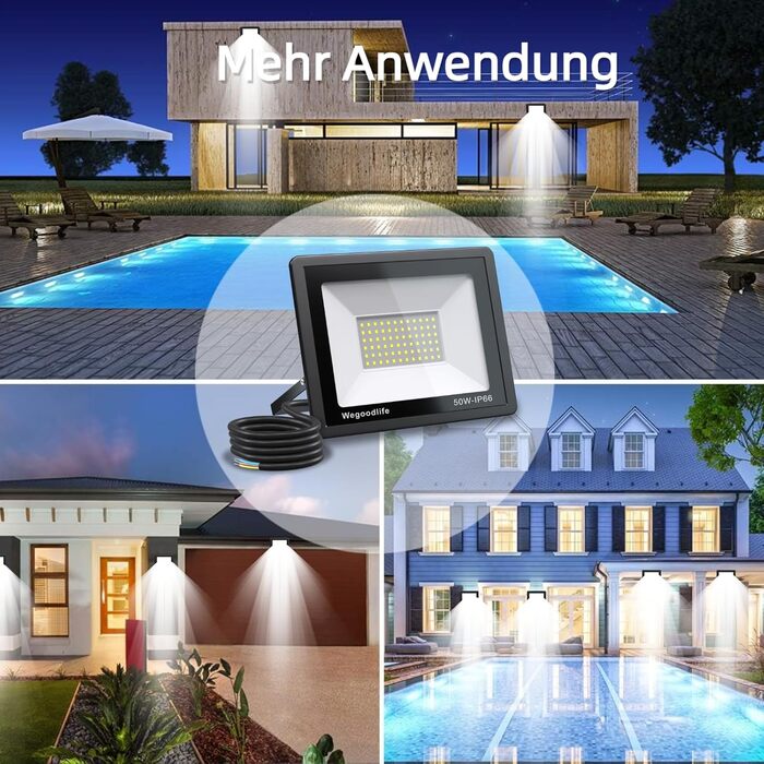 2 Pieces 100W LED Flood Lights Outdoor, Super Bright 8140LM Wall Light, 3000K Warm White Outdoor Spotlights, IP66 Waterproof Floodlight, Spotlights for Backyard, Driveway, Doors, Garage, Hallway, Garden (Cool White, 50.0 Watt)