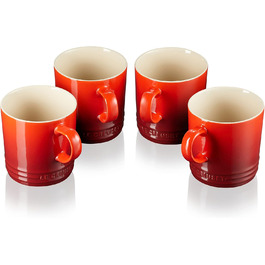 Le Creuset 4-Piece Stoneware Mug Set, 350 ml each, Cherry Red, 79113350600000