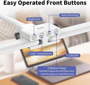 LED Desk Lamp with Adjustable Brightness - 1200 Lumens, Dual Head, Clamp-On for Home Office, Eye Protection, Gooseneck Design, Monitor Light with 5 Color Temperature & Brightness Levels (Metal Base)