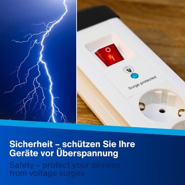 Многорозеткова смуга REV з захистом від перенапруги, 10 розеток, 2м, білий, 3680W