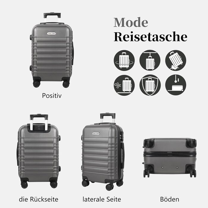 Великий валіза, жорсткий корпус ABS, тріумф на колесах: валіза-роликовий багаж з 4 колесами (360°), кодовий замок з 3 цифрами та телескопічний ручка з алюмінію (XL – 95L, ) (Темно-сірий, ручна поклажа (M))