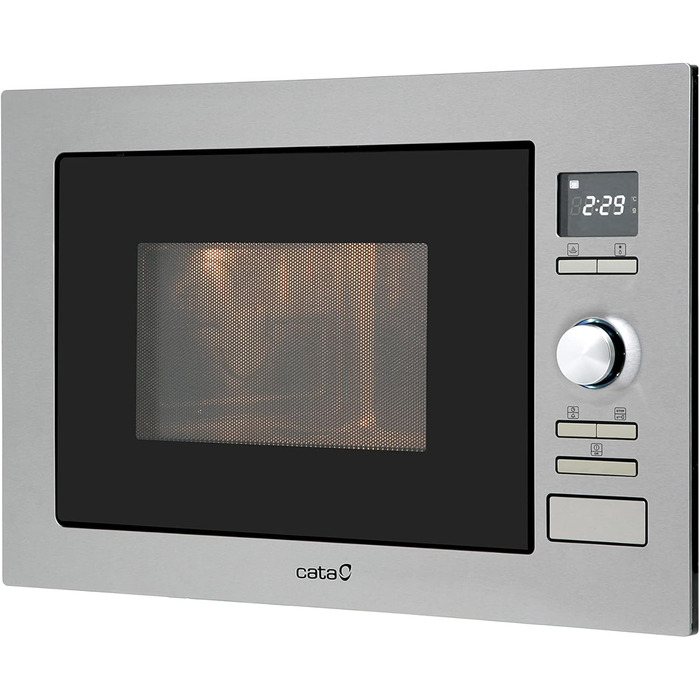 Вбудована мікрохвильова піч CATA MC 25 D ENC Inox, 25л, нержавіюча сталь, 8 автоматичних меню, 5 рівнів потужності, гриль 1000 Вт, таймер, ширина 60 см