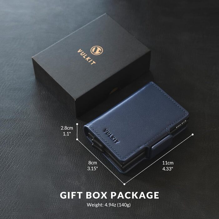 Чоловіче картхолдер VULKIT з RFID захистом: шкіряний гаманець для карток та грошей (справжня шкіра, темно-синій)