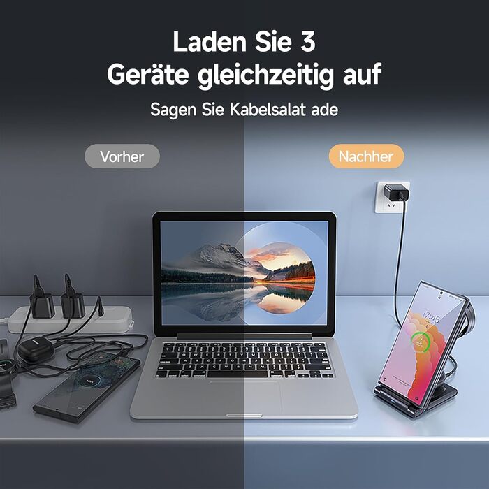 Бездротова зарядка MANKIW 3-в-1 для Samsung Galaxy: S25/S24/S23/S22/S21/S20, Z Fold 6/5/4/3, Watch 7/6/5/4/3/Active, Buds+/2/Pro/Live (Чорний)