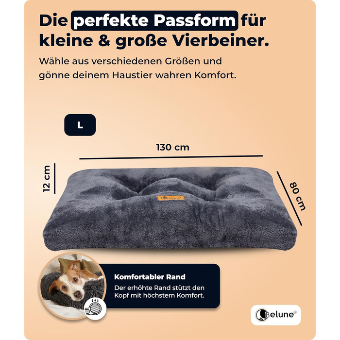 Подушка для собак Belune® Deluxe - великий розмір, великі породи, миється, темно-сірий (130x80x15 см)