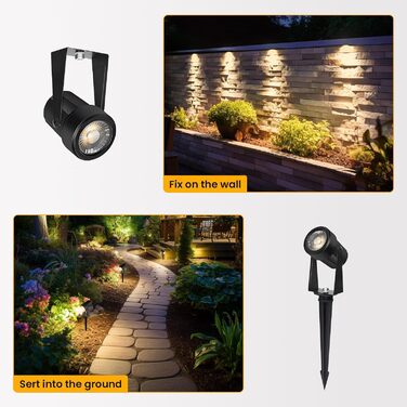 LED Garden Lighting Set with Power, 14M/4-Piece Spotlights Outdoor Warm White 3000K, Waterproof IP65 Garden Spotlights LED Outdoor, 27V 600lm Garden Lamps for Outdoors, Terrace, Driveway (10-in-1)