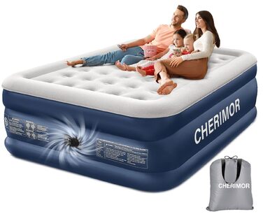 Самонадувний матрац CHERIMOR для дому та кемпінгу, 203x152x46 см, синій (BLA), витримує до 220 кг, з сумкою для перенесення