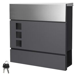 Поштова скринька настінна ECD Germany з газетницею, антрацит/срібло, 37x10.5x36.5 см, нержавіюча сталь, вікно огляду, 2 ключі, кріплення. Сучасний дизайн.