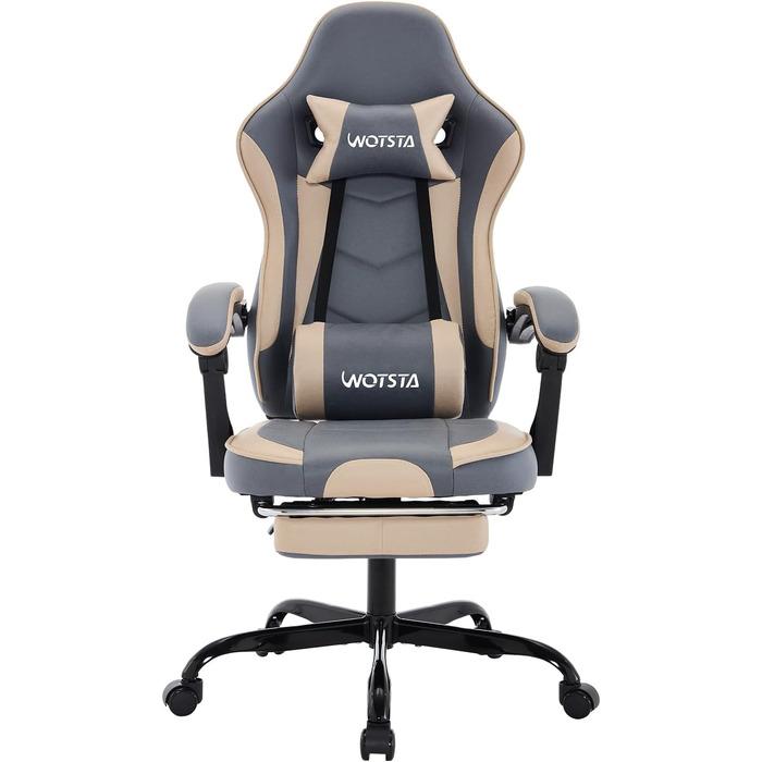 Ігрове крісло Gaming Chair з підніжкою та ергономічною підтримкою попереку, регульована спинка 90-135°, офісне крісло для геймерів (Techbeige)