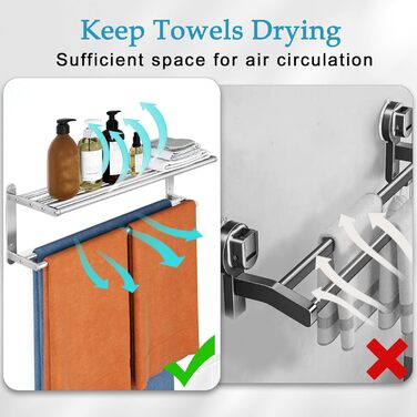 Тримач для рушників у ванну кімнату – 61 см, полиця для рушників з подвійною перекладиною, нікельована сталь, кріплення на стіну, 2-ярусний, для ванної кімнати та туалету