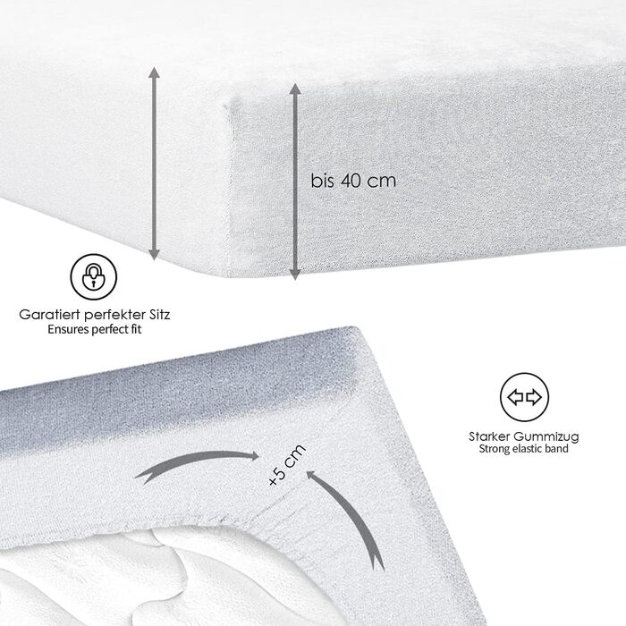 Bedskin Premium Boxspring Bed & Water Bed Fitted Sheet 200x200-200x220 cm, up to 40 cm Mattress Height - Jersey Fitted Sheet for Boxspring Bed, 100% Cotton Fitted Sheet (White)