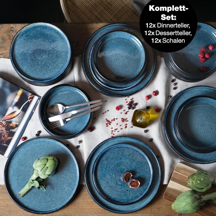 Moritz & Moritz SOLID 36-Piece Stoneware Dinnerware Set - 12 Person Dinnerware Set with 12 Dinner Plates, Small Plates, and Deep Plates (36-Piece)
