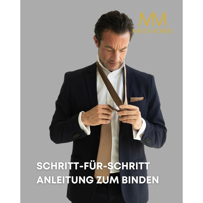 Набір краваток Massi Morino для чоловіків з нагрудним хустинкою, краватковою голкою та манжетними кнопками, подарункова коробка. Ідеально для весілля. Розмір універсальний, колір: коричневий