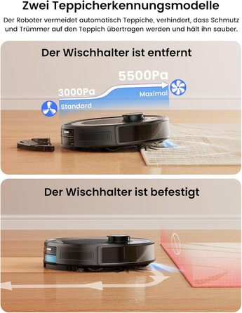 Робот-пилосос LEFANT M1 Pro: з картографією, функцією миття, 5500Pa, для тварин, керування через додаток/Alexa, білий/чорний