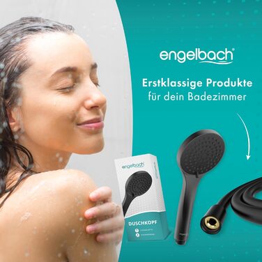 Дюшовий набір Engelbach® з економною водою – Швейцарське виробництво | 3 режими: м'який дощ, масаж, інтенсивний струмінь | Універсальна душова лійка (9л/хв), ручна лійка, хром (3 режими / матовий чорний (економія води))