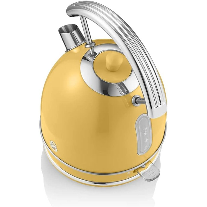 Електричний чайник Swan Retro SK14630YELN, 1.8 л, жовтий, з автовимкненням, бездротовий, з нержавіючої сталі, 3000 Вт