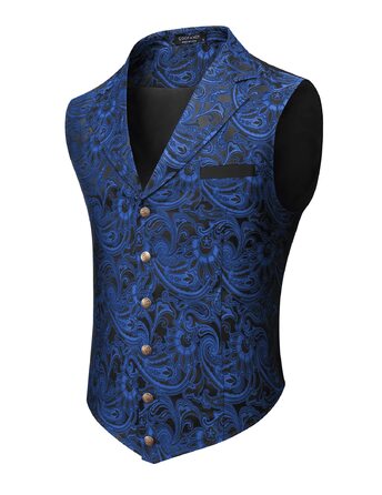 Чоловічий жилет Coofandy Paisley вікторіанський, готичний, в стилі стімпанк, формальний смокінг з лацканами, синій