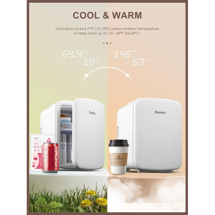 Reemix 4L Mini Fridge - Portable Cooler & Warmer for Beauty, Drinks & Snacks