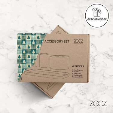 Набір для ванної кімнати ZCCZ 6 предметів: органайзер для зубних щіток, дозатор мила, мильниця, підставка для косметики та ватних паличок. Елегантний декор у мармуровій стилі, пісочний колір (чорний, 4 шт.)