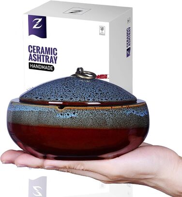 Керамічний попільничка з кришкою, вітрозахисний, для сигарет, внутрішнє та зовнішнє використання, для офісу та дому (5.2' блакитний)