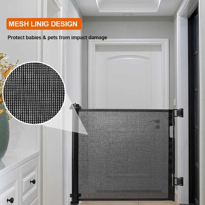 Захисний бар'єр для дитячих воріт, розтяжний 0-150 см, для дітей, котів та собак, внутрішнє та зовнішнє використання (Чорний-150 см)