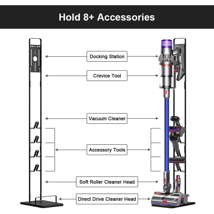 Підставка для пилососа Dyson Gen5 V15s/V15/V12 Slim/V11/V10/V8/V7/V6 на колесах, чорна - настінний тримач без свердління