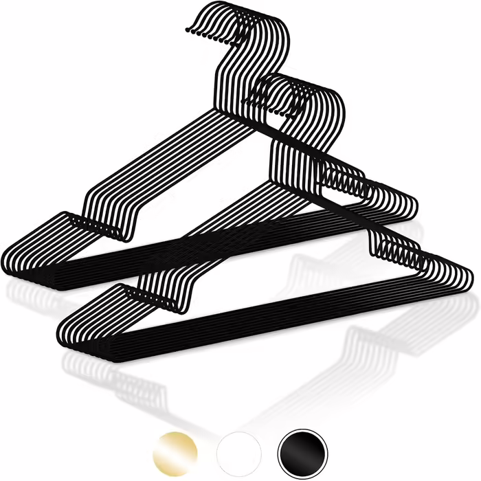 ROW&LINE® – Metal Clothes Hangers (42 cm) – 20 Pieces (Matte Black) – Space-Saving Clothes Hangers for Adults – Load-Bearing for Heavy Clothing – Hangers for Order & a Uniform Look