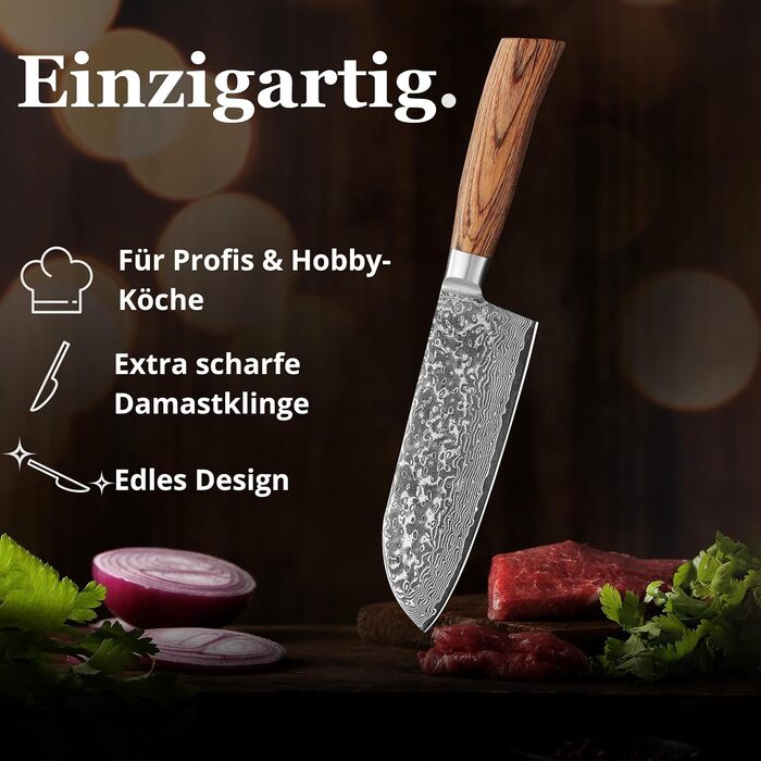 Ніж Santoku Wakoli EDIB Pro Дамаск (VG10) 17 см, рукоять Pakkawood, в подарунковій коробці – для м'яса, риби, овочів