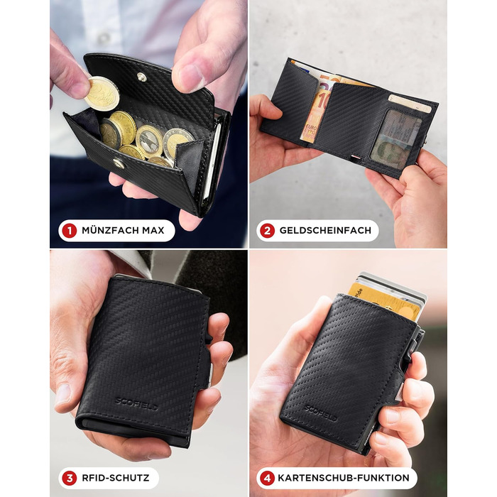 SF SCOFIELD Duality Classic Premium Slim Wallet with Coin Pocket | Card Case with Coin Pocket for 9-10 Cards | Card Wallet | Men's Wallet | RFID Protection | Credit Card Holder | Smart Wallet